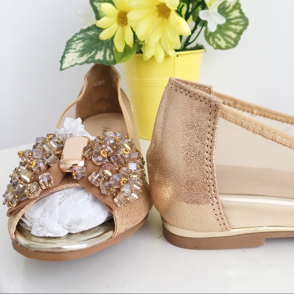 Beige Sparkly Peep Toe Flats size 6.5 - Picture 3 of 4